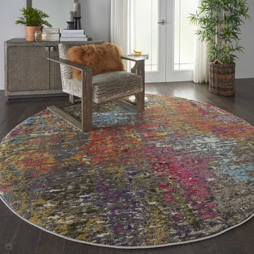 Celestial CES14 Modern Abstract Soft Durable Low Profile Short Pile Sunset Round Rug-Nourison-Rug Love - The Most Loved Rug Store